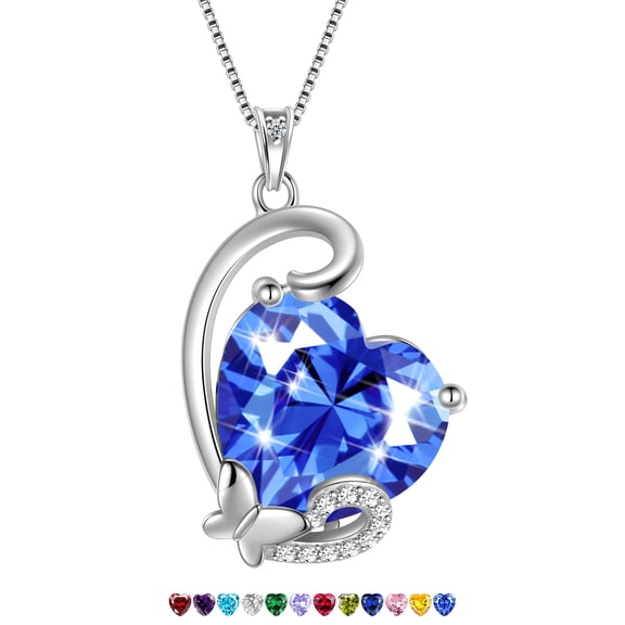 Juwaliy December Birthstone Necklace for Women,925 Sterling Silver Butterfly Heart Necklace Pendant Tanzanite Jewelry Mother Christmas Birthday Gift