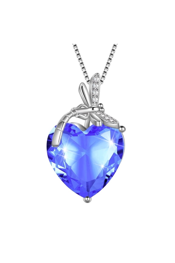 Dragonfly Necklace Blue Heart December Birthstone Necklace Tanzanite 925 Sterling Silver Pendant Jewelry Women Birthday Christmas Mother's Day Gift