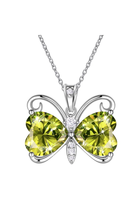 Green Butterfly Necklace Heart August Birthstone Necklace Peridot Silver Plated Pendant Jewelry Women Daughter Wife Birthday Mother's Day Gift