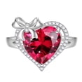 thumbnail image 1 of Juwaliy Heart Women Ring Bow Kont Ribbon 925 Sterling Silver July Birthstone Ruby Open Ring Jewelry Valentine's Day Gift for Wife Girlfriend Lover Mother, 1 of 11