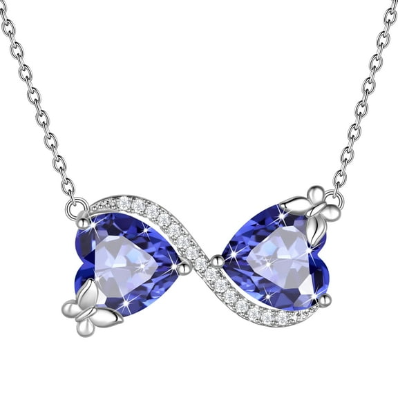 Juwaliy Infinity Heart Butterfly Necklace December Birthstone Tanzanite Blue Pendant Women Jewelry Daughter Grandma Wife Christmas Birthday Gifts