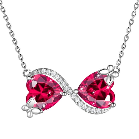Juwaliy Infinity Heart Butterfly Necklace July Birthstone Necklace Ruby Red Pendant Jewelry Wife Mother Birthday Valentine's Day Gifts for Women