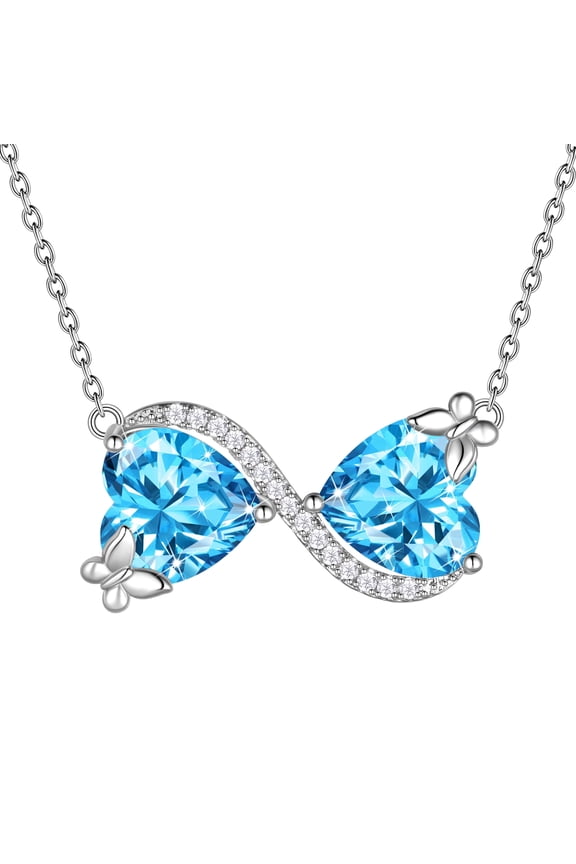 Infinity Heart Butterfly Necklace March Birthstone Necklace Aquamarine Blue Pendant Jewelry Women Wife Birthday Mother's Day Gift for Her
