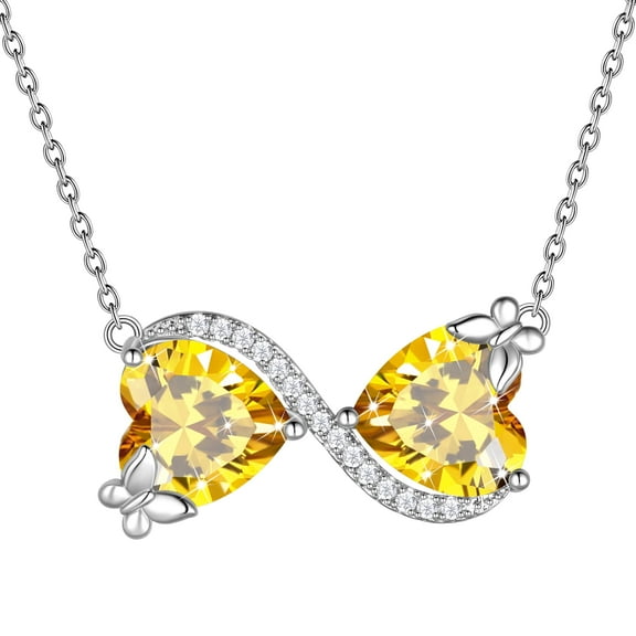Juwaliy Infinity Heart Butterfly Necklace November Birthstone Citrine Yellow Pendant Jewelry Women Christmas Birthday Gift for Daughter Grandma Wife
