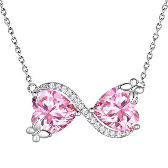 Juwaliy Infinity Heart Butterfly Necklace October Birthstone Tourmaline Pink Pendant Mother Wife Jewelry Christmas Birthday Valentines Gift for Women