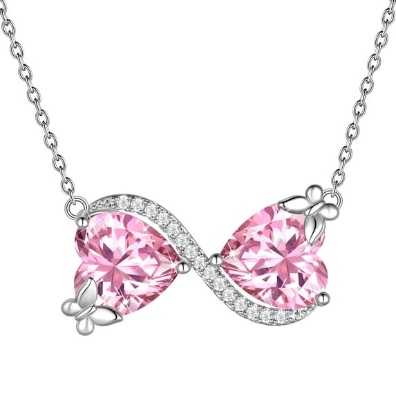 Juwaliy Infinity Heart Butterfly Necklace October Birthstone Tourmaline Pink Pendant Mother Wife Jewelry Christmas Birthday Valentines Gift for Women