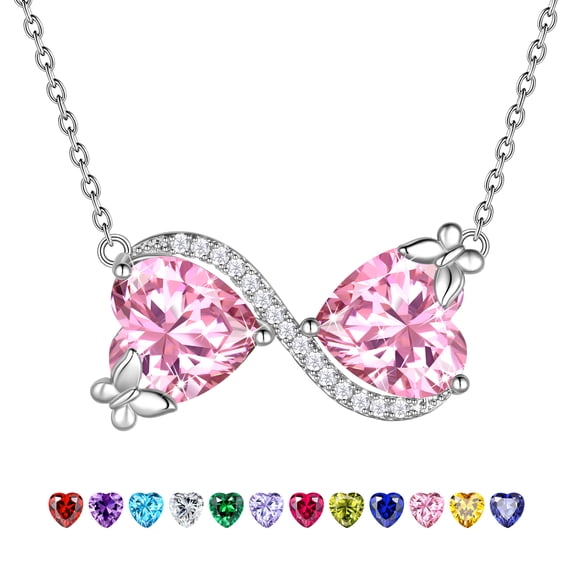 Juwaliy Infinity Heart Butterfly Necklace October Birthstone Tourmaline Pink Pendant Mother Wife Jewelry Christmas Birthday Valentines Gift for Women