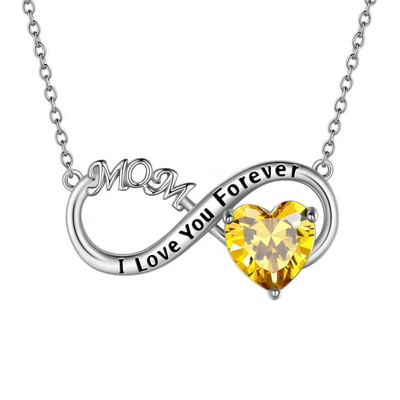 Juwaliy Infinity Heart Mother Necklace November Birthstone Citrine Yellow Pendant 925 Sterling Silver Jewelry Women Grandma Birthday Christmas Mother's Day Gift from Daughter/Son