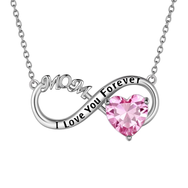 Juwaliy Infinity Heart Mother Necklace October Birthstone Tourmaline Pink Pendant 925 Sterling Silver Mother's Day Gift Idea Jewelry Christmas Birthday Gift for Women Grandma Mom