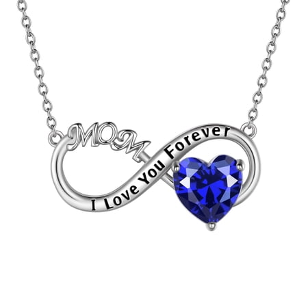 Juwaliy Infinity Heart Mother Necklace September Birthstone Sapphire Blue Pendant 925 Sterling Silver Mother's Day Gift Idea Jewelry Christmas Birthday Gift for Women Grandma Mom