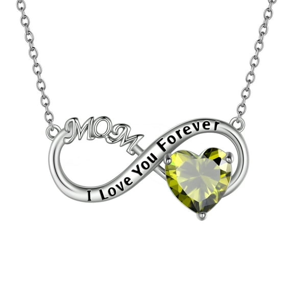 Juwaliy Infinity Heart Necklace for Mom August Birthstone Necklace Peridot Green Pendant Sterling Silver Jewelry Women Birthday Mother's Day Gift from Daughter