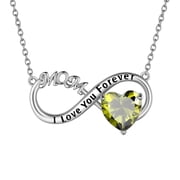 Juwaliy Infinity Heart Necklace for Mom August Birthstone Necklace Peridot Green Pendant Sterling Silver Jewelry Women Birthday Mother's Day Gift from Daughter