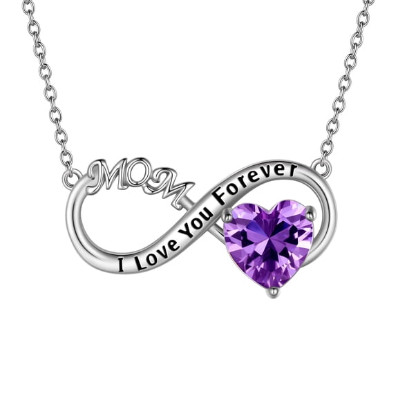 Juwaliy Infinity Heart Necklace for Mom February Birthstone Amethyst Purple Pendant 925 Sterling Silver Jewelry Women Grandma Birthday Xmas Mother's Day Gift