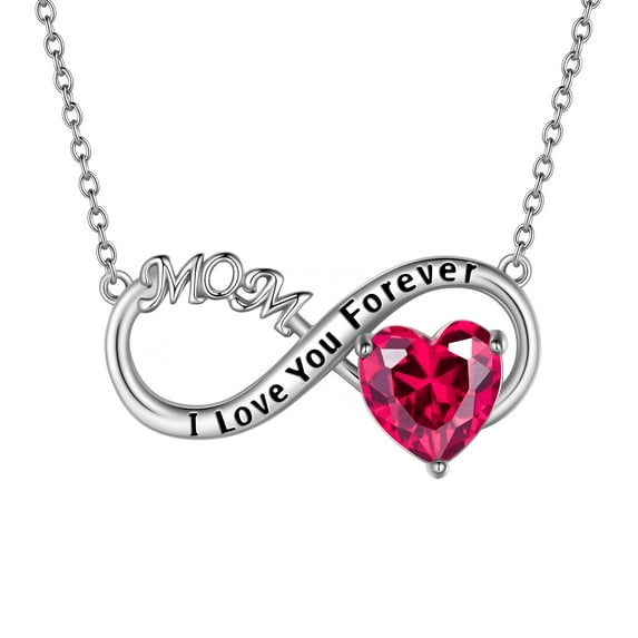 Juwaliy Infinity Heart Necklace for Mom July Birthstone Necklace Ruby Red Pendant 925 Sterling Silver Jewelry Women Birthday Mother's Day Gifts from Daughter