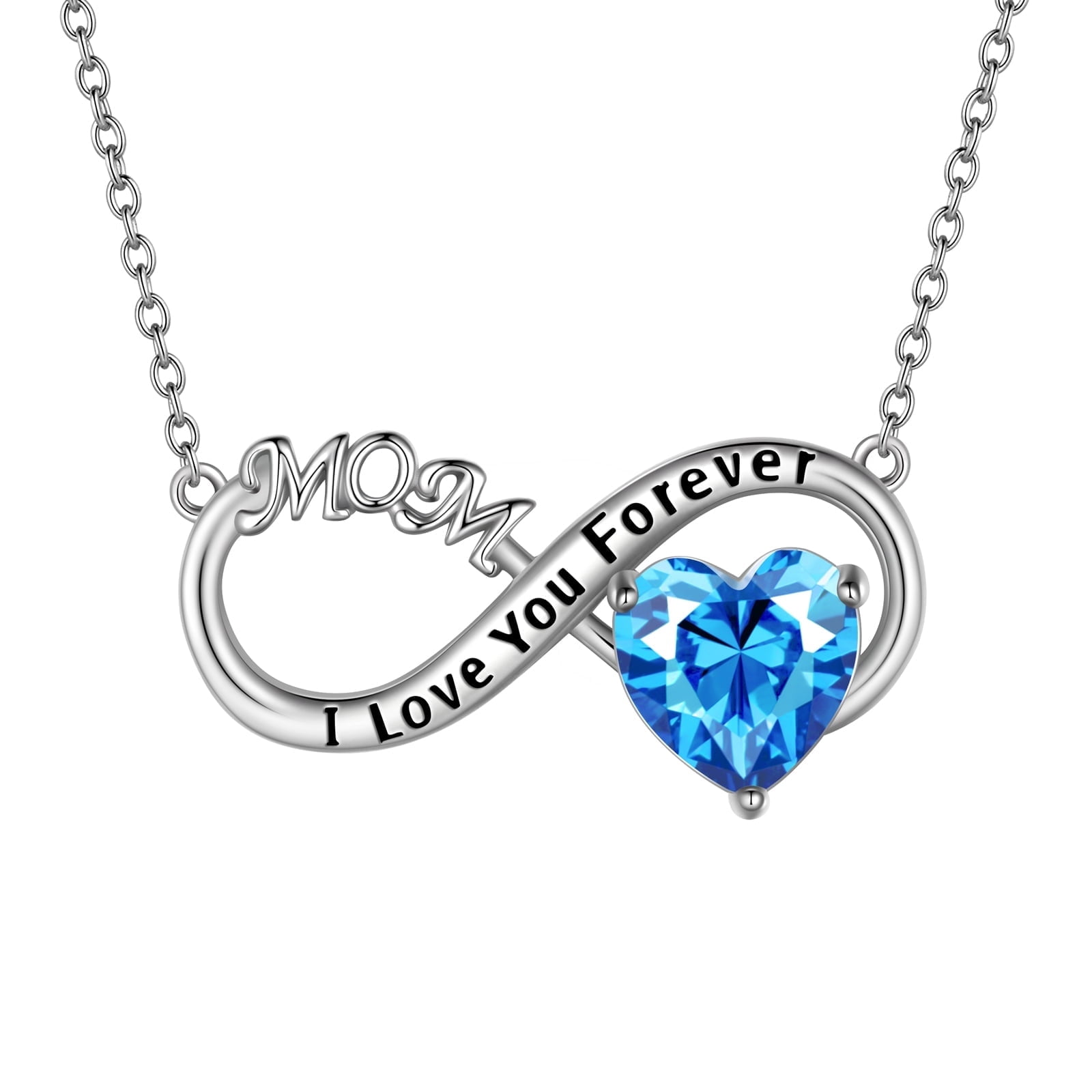 Juwaliy Infinity Heart Necklace for Mom March Birthstone Necklace Aquamarine Blue Pendant 925 Sterling Silver Jewelry Women Birthday Mother's Day Gift