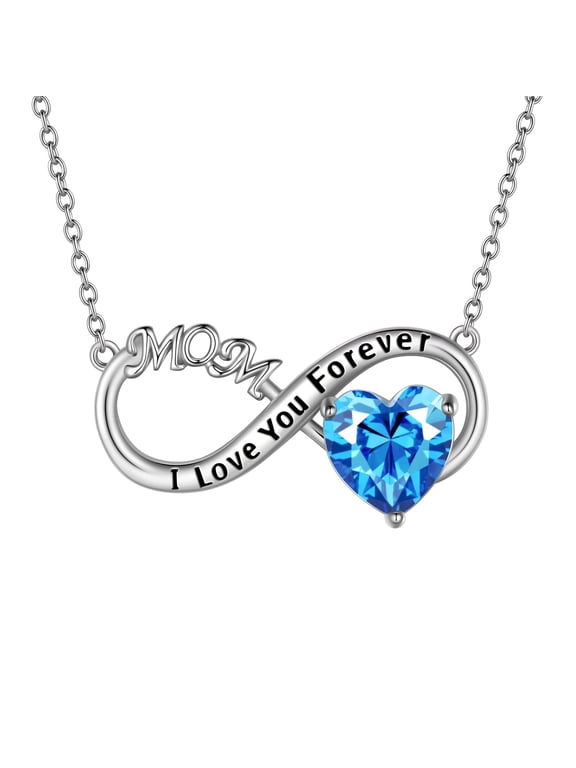 Infinity Heart Necklace for Mom March Birthstone Necklace Aquamarine Blue Pendant 925 Sterling Silver Jewelry Women Birthday Mother's Day Gift