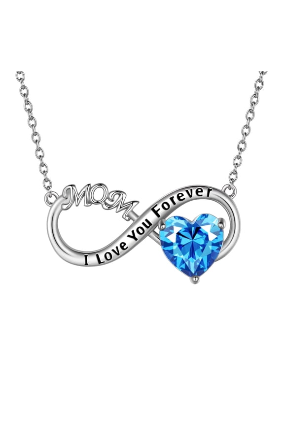 Infinity Heart Necklace for Mom March Birthstone Necklace Aquamarine Blue Pendant 925 Sterling Silver Jewelry Women Birthday Mother's Day Gift