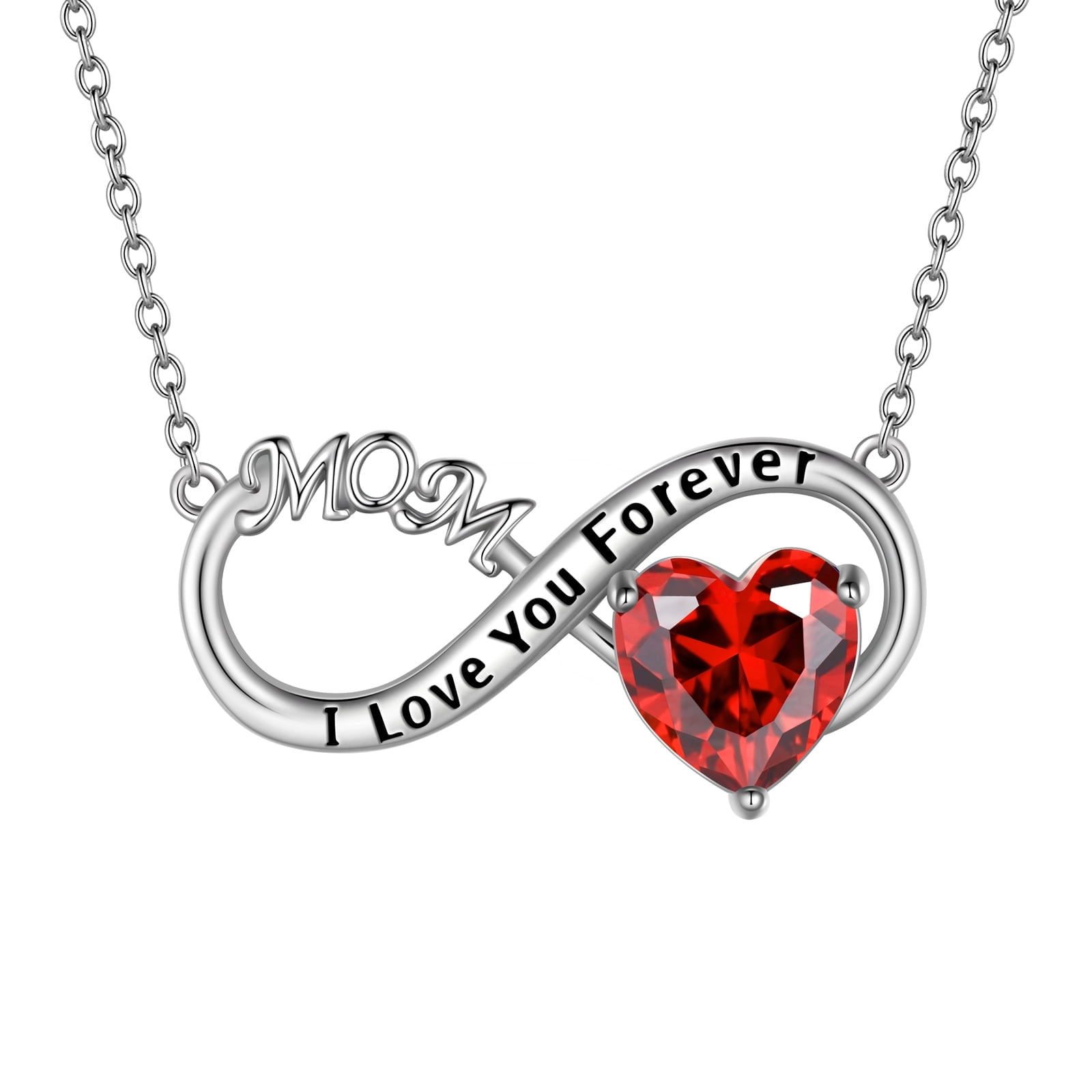 Juwaliy Infinity Heart Necklace for Mom January Birthstone Necklace Garnet Red Pendant 925 Sterling Silver Jewelry Women Birthday Mother's Day Gifts