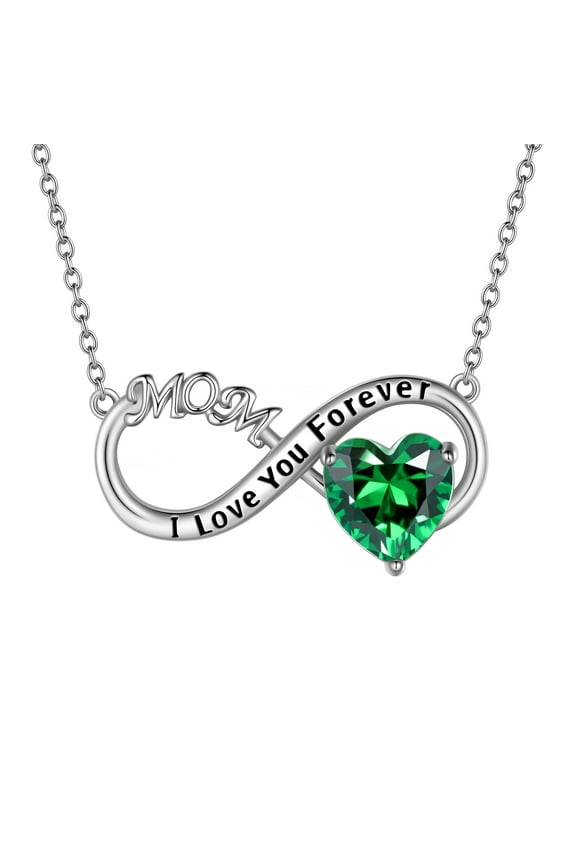 Infinity Heart Necklace for Mom May Birthstone Necklace Emerald Green Pendant 925 Sterling Silver Jewelry Women Birthday Mother's Day Gifts