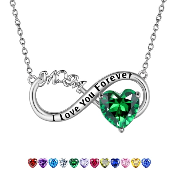 Juwaliy Infinity Heart Necklace for Mom May Birthstone Necklace Emerald Green Pendant 925 Sterling Silver Jewelry Women Birthday Mother's Day Gifts