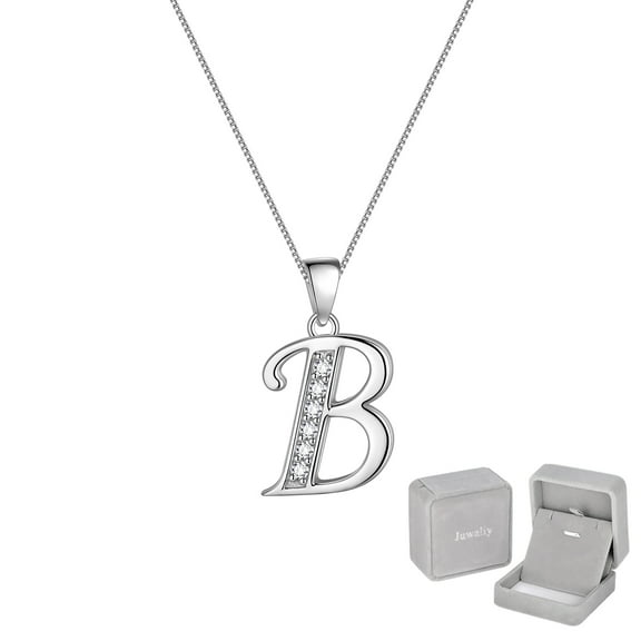 Juwaliy Initial Necklace for Women,Letter B Pendant Charm 925 Sterling Silver Iced Out Personalized Alphabet Name Monogram Jewelry Gift for Mother Wife Daughter