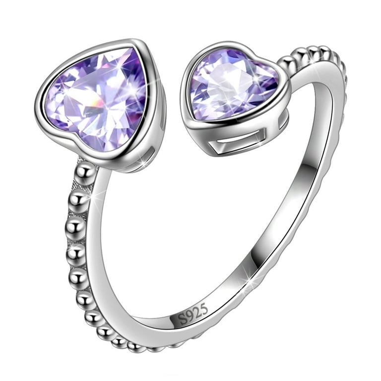 Aurora Tears Sterling Silver Double Hearts Ring with Alexandrite