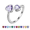 thumbnail image 1 of Juwaliy June Birthstone Ring Alexandrite 925 Sterling Silver Double Hearts Rings Bezel Purple CZ Women Jewelry Birthday Mother's Day Gifts, 1 of 11
