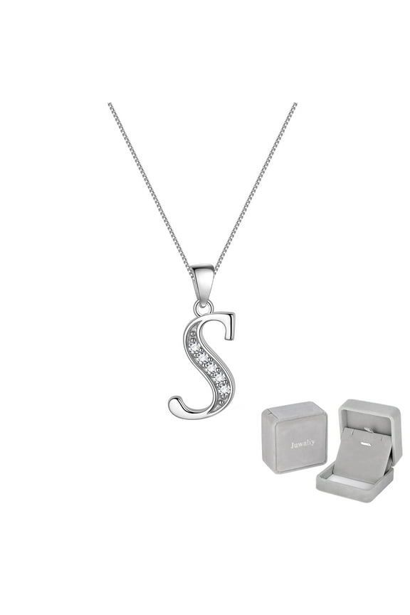 Women Letter S Initial Necklace Charm 925 Sterling Silver Alphabet Personalized Name Iced Out Monogram Pendant Jewelry Gift for Mother Wife Daughter