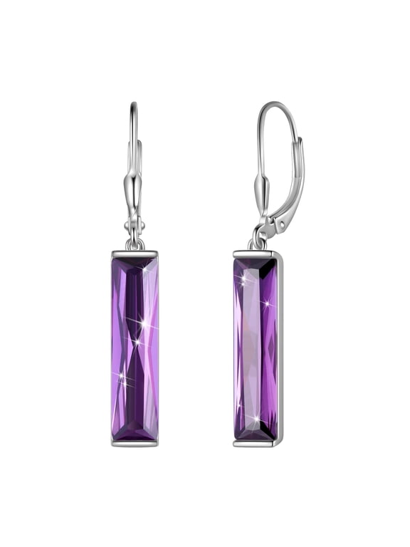 Leverback Dangle Earrings Sterling Silver Women Earrings February Birthstone Amethyst Purple Jewelry Christmas Valentine's Day Gift
