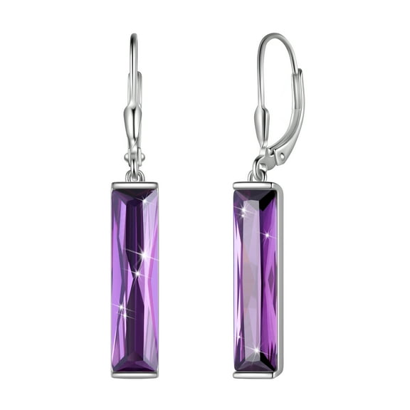 Juwaliy Leverback Dangle Earrings Sterling Silver Women Earrings February Birthstone Amethyst Purple Jewelry Christmas Valentine's Day Gift