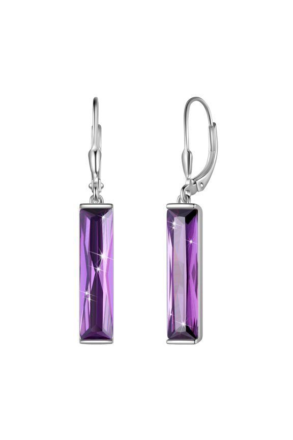 Leverback Dangle Earrings Sterling Silver Women Earrings February Birthstone Amethyst Purple Jewelry Christmas Valentine's Day Gift