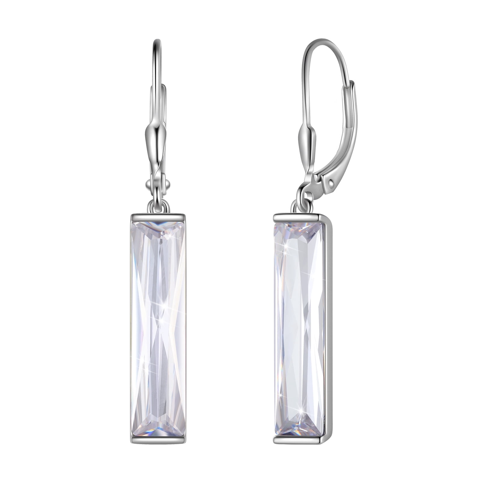 Juwaliy Leverback Long Dangle Earrings Sterling Silver Women April Birthstone Earrings Diamond Crystal Wedding Bridal Jewelry Birthday Gift