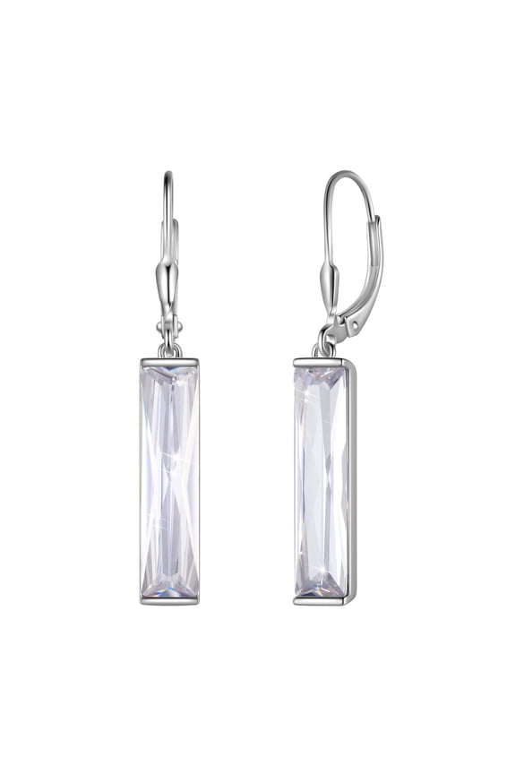 Leverback Long Dangle Earrings Sterling Silver Women April Birthstone Earrings Diamond Crystal Wedding Bridal Jewelry Birthday Gift