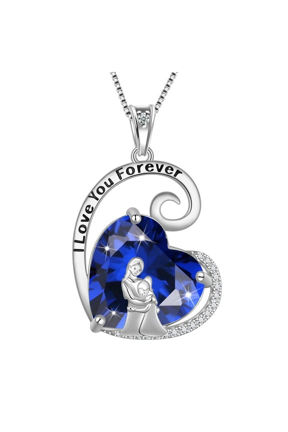 Mother and Daughter Necklace 925 Sterling Silver Blue Heart Sapphire September Birthstone Pendant Jewelry Women Birthday Christmas Mothers Day Gift Idea