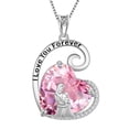 thumbnail image 1 of Juwaliy Mother Daughter Necklace 925 Sterling Silver Pink Heart Tourmaline October Birthstone Pendant Jewelry Women Christmas Birthday Gift for Daughter and Mom, 1 of 6