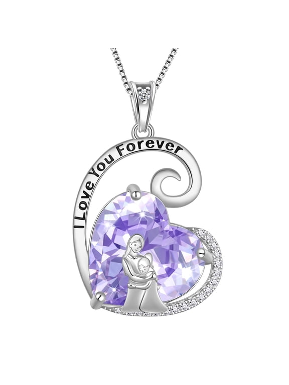 Mother Daughter Necklace 925 Sterling Silver Purple Heart Alexandrite June Birthstone Pendant Jewelry Women Christmas Mother's Day Gift for Mom
