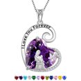 thumbnail image 1 of Juwaliy Mother Daughter Necklace 925 Sterling Silver Purple Heart Amethyst February Birthstone Pendant Jewelry Women Birthday Christmas Mother's Day Gift Idea, 1 of 8