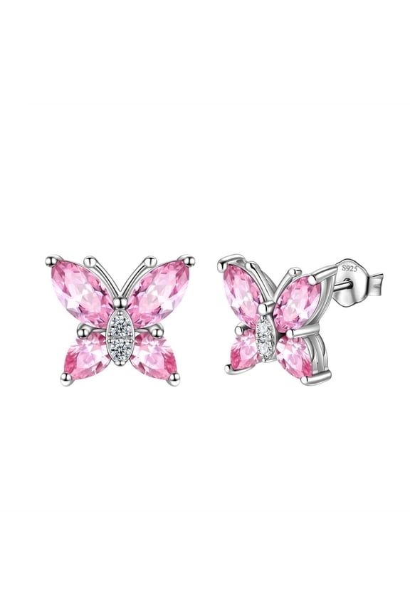 October Birthstone Earrings Pink Butterfly Earring Tourmaline 925 Sterling Silver Women Jewelry Mother Christmas Valentine's Day Gift for Wife