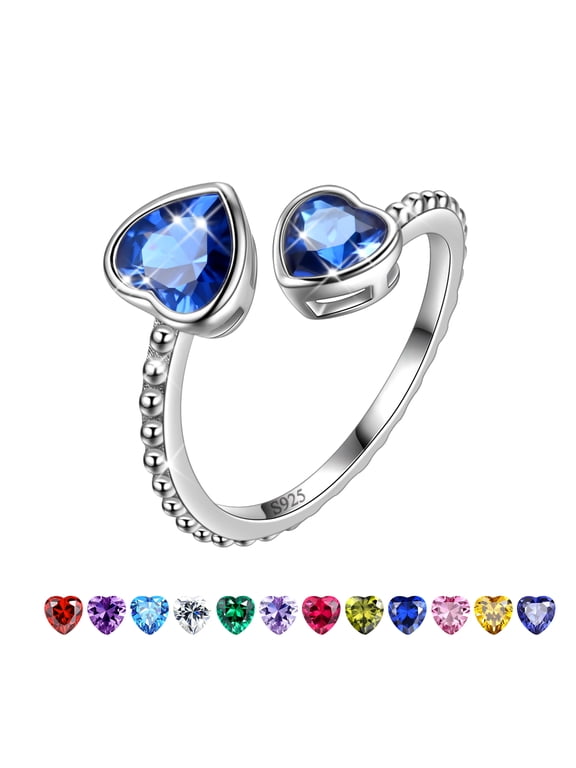 September Birthstone Ring Sapphire 925 Sterling Silver Double Hearts Rings Blue Women Jewelry Christmas Birthday Mother's Day Gifts