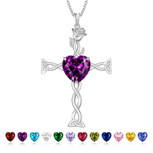 Juwaliy Silver Plated Celtic Cross Necklace for Women,February ...