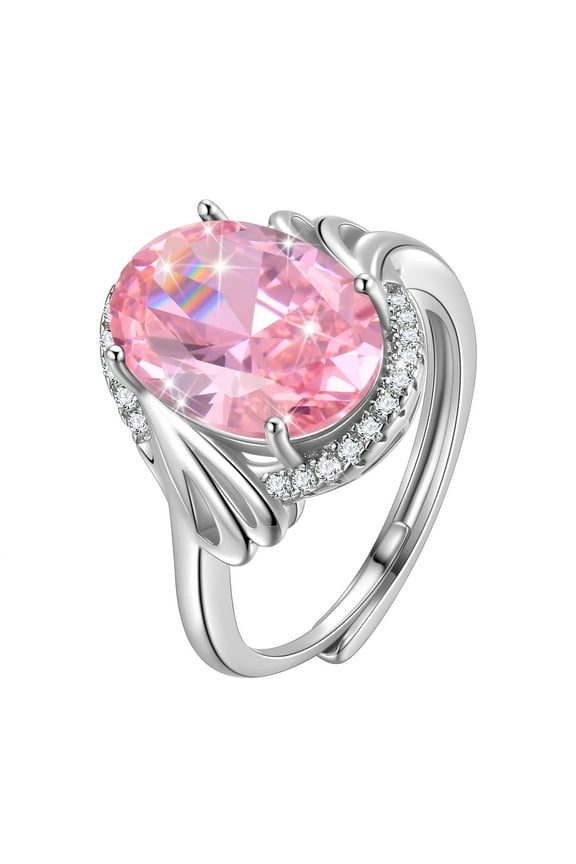 Women 8CT Oval Tourmaline Pink Ring 925 Sterling Silver Halo October Birthstone Ring Jewelry Mother Birthday Christmas Valentine's Day Gift for Her