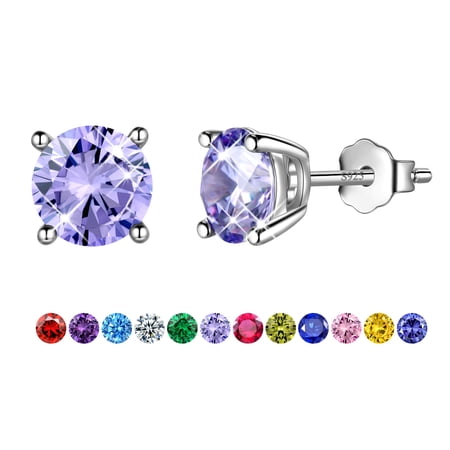 Juwaliy Women Earrings Stud June Birthstone Alexandrite Gemstone 925 Sterling Silver Earring Jewelry Christmas Birthday Mother's Day Gift for Mom Wife