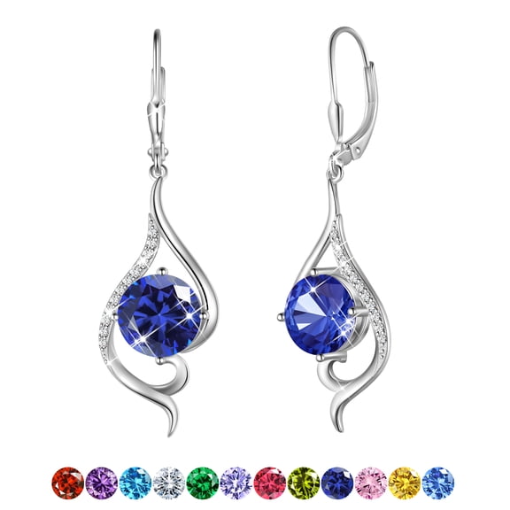 Juwaliy Women Blue Sapphire Dangle Earrings September Birthstone Sterling Silver Earring Leverback Tail Jewelry Mom Christmas Birthday Valentines Mothers Day Gift for Her