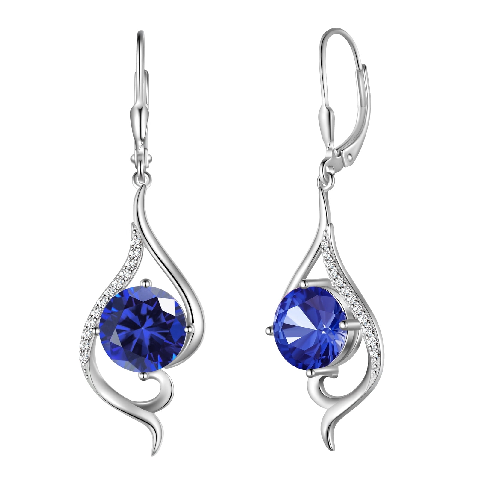 Juwaliy Women Blue Sapphire Dangle Earrings September Birthstone Sterling Silver Earring Leverback Tail Jewelry Mom Christmas Birthday Valentines Mothers Day Gift for Her