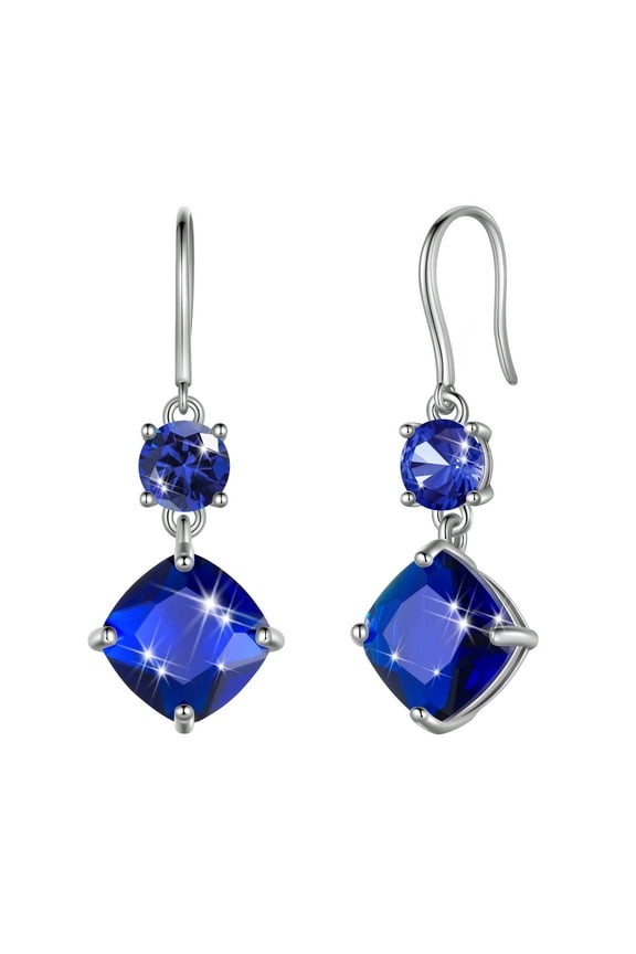 Women Blue Sapphire Dangle Earrings 925 Sterling Silver Hook September Birthstone Earring Cushion Jewelry Birthday Christmas Mother's Day Gift