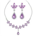 thumbnail image 1 of Juwaliy Women Bridal Jewelry Set Teardrop Crystal Necklace Earrings for Bride Bridesmaid Wedding Party Prom Gift-Violet, 1 of 5