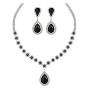 JUWALIY Women Bridal Wedding Jewelry Set Teardrop Crystal Necklace Earrings for Bride Bridesmaid Party Prom Gifts Black