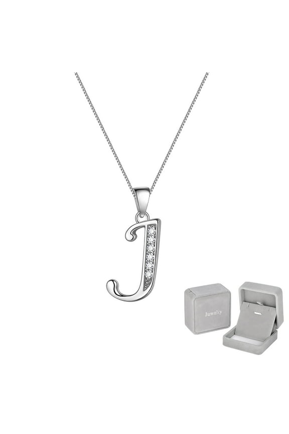 Women Letter J Necklace 925 Sterling Silver Personalized Initial Charm Iced Out Monogram Alphabet Pendant Name Jewelry Gift for Mother Wife Daughter
