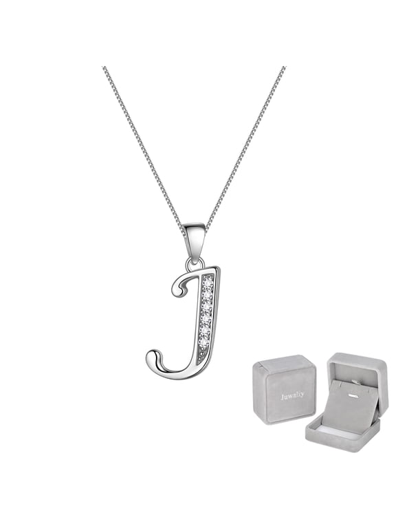 Women Letter J Necklace 925 Sterling Silver Personalized Initial Charm Iced Out Monogram Alphabet Pendant Name Jewelry Gift for Mother Wife Daughter