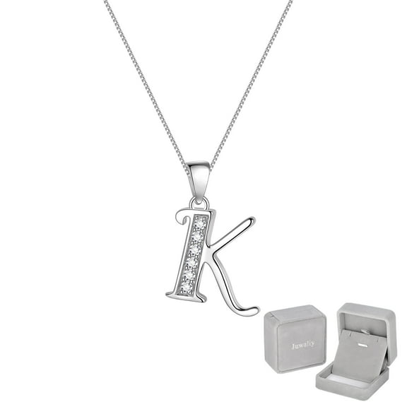Juwaliy Women Letter Necklace K Pendant,925 Sterling Silver Initial Charm Iced Out Monogram Personalized Alphabet Name Jewelry Gift for Mother Wife Daughter